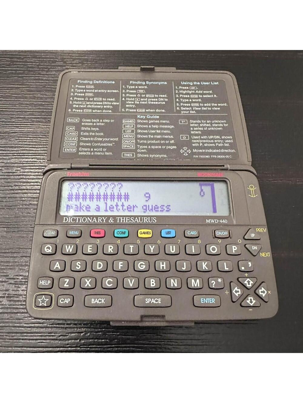 Vintage Franklin Bookman Dictionary & Thesaurus MWD-440 Word Games Cartridge EUC